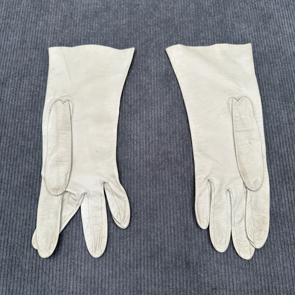 Vintage Cream Leather Dress Gloves Mid Length Three Point Stitch Off White